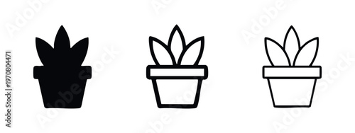 Potted Plant Icon Set. Houseplant Decoration Symbol in Different Styles.