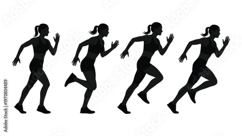 Silhouette of a woman running showcasing different phases of a stride