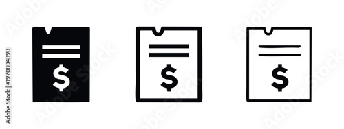 Financial bill with dollar sign icon set for payment and expense tracking