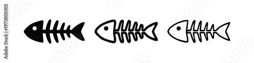 Skeleton fish symbol set in solid, bold, and thin outline styles, representing aquatic anatomy or spooky themes.