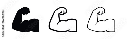 Flexed Bicep Muscle Arm Icons Set - Strength, Fitness and Power Vector Symbol