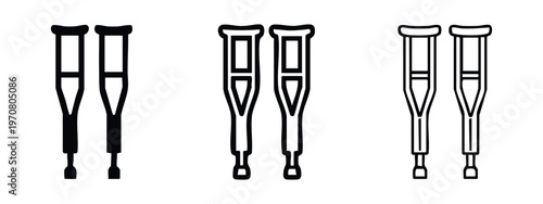 Crutches Icon Set. Medical Aid and Injury Support Symbol in Solid and Outline Styles.