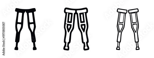 Pair of Crutches Icon Set. Walking Aid and Medical Assistance Symbol in Solid and Outline Styles.