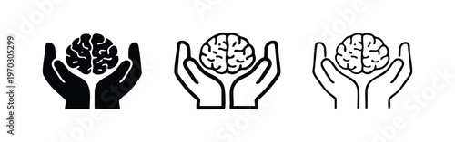 Quadro su tela Hands holding a brain icon set