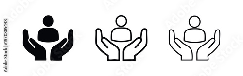 Hands Cupping Person Icon Set. Customer Care, Support, and User Protection Symbols.