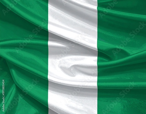 A green and white flag with wavy fabric texture