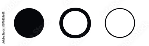 Circle Icon Set. Round Shape Symbol Vector Illustration in Solid, Bold Outline, and Thin Line Styles.