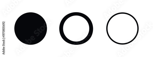 Circle Icon Set. Round Shape Symbol Vector Illustration in Solid, Bold Outline, and Thin Line Styles.