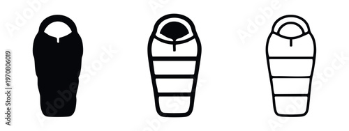 Sleeping bag icon set for camping, outdoor, and travel activities.