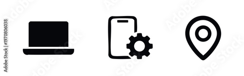 Technology, Mobile Settings, and Location Icons Set - Digital Device and Navigation Symbols