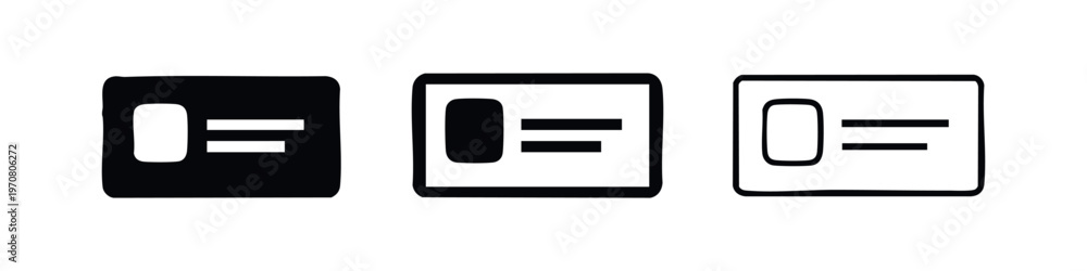 Fototapeta premium ID card icon set. Identification document symbol in glyph, outline, and line style for security and personal info.