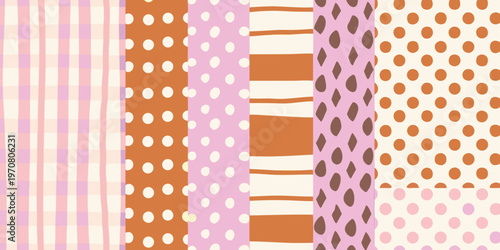 A collection of colorful pastel striped and spotted pattern swatches