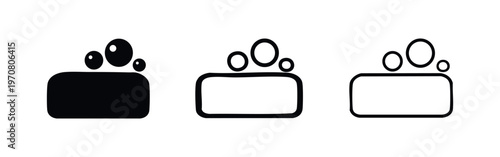 Bar of soap with bubbles icon set. Hygiene and cleaning symbol vector illustration, personal care item.