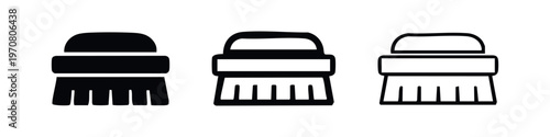 Cleaning brush icon set. Scrub brush symbol vector illustration, household cleaning tool.