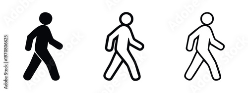 Walking person icon set. Flat vector symbols for pedestrian, journey, exercise, health, and urban movement.