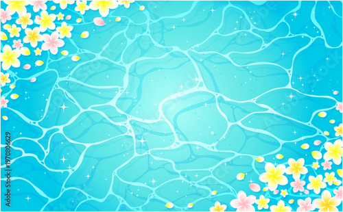 キラキラした海とプルメリアのフレーム1_横