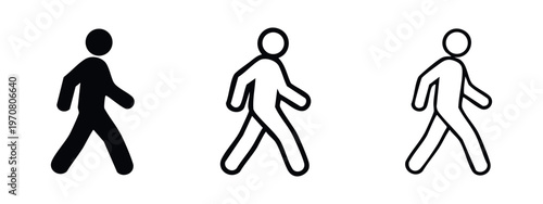 Pedestrian walking icon set. Modern vector symbols for a healthy walk, daily commute, and public signs.