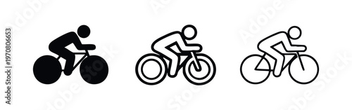 Bicyclist icon set in racing position. Flat vector symbols for biking, endurance, healthy living, and professional cycling.