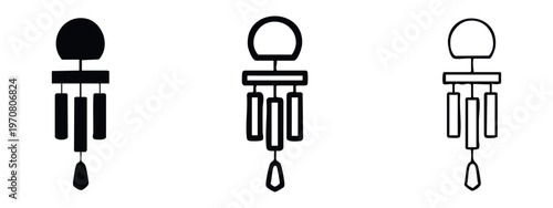 Wind chimes musical decoration icons set. Vector symbols for zen, relaxation, and home decor.