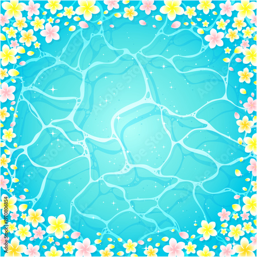 キラキラした海とプルメリアのフレーム2_正方形