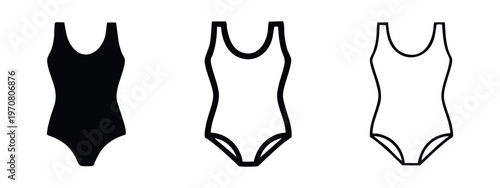 One-piece swimsuit icons set. Stylish vector symbols for beachwear and summer fashion.