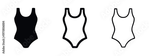 Classic one-piece swimsuit icons set. Trendy vector symbols for beach and poolside attire.