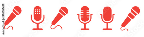 Microphone Icon Set Flat Design – Audio Recording, Podcast, Music Mic Symbols Collection