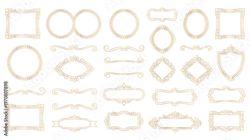 Decorative golden frames and borders ornate vintage vector.