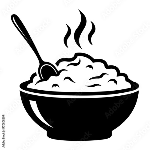 Steaming Bowl of Hot Rice or Porridge with Spoon Vector Illustration Icon Isolated on Transparent Background