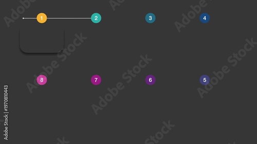 animated video of business infographics white and grey rectangle shape with multi color label 8 steps  for workflow, presentation, 4k animation