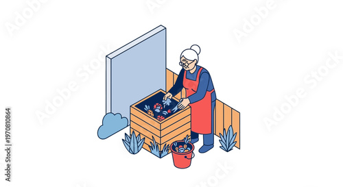 Man in apron working with plants.