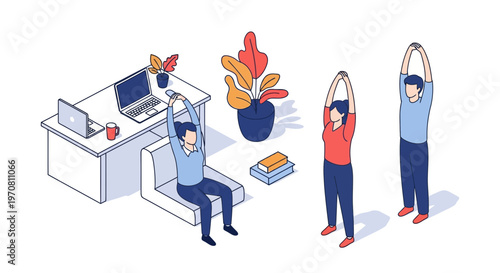 People doing exercise in office space.