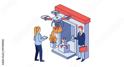 People interacting with delivery robot.