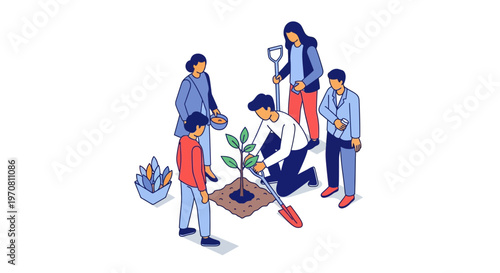 People Planting a Small Green Tree.