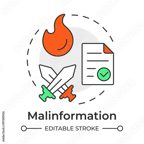 Malinformation multi color concept icon. Social media, information manipulation. Internet conflicts. Round shape line illustration. Abstract idea. Graphic design. Easy to use in article, blog post