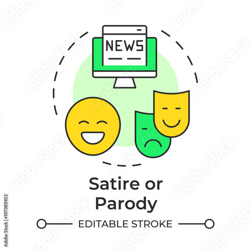 Satire or parody multi color concept icon. Media literacy, social commentary. Creative expression. Round shape line illustration. Abstract idea. Graphic design. Easy to use in article, blog post