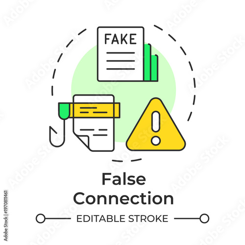 False connection multi color concept icon. Fake content, newspaper headlines. Social phishing. Round shape line illustration. Abstract idea. Graphic design. Easy to use in article, blog post
