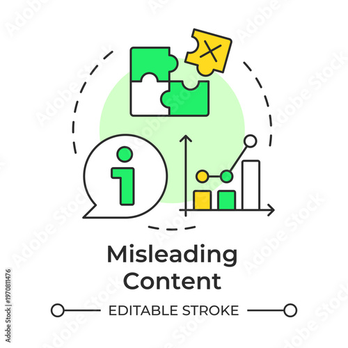 Misleading content multi color concept icon. Information manipulation. Statistical metrics. Round shape line illustration. Abstract idea. Graphic design. Easy to use in article, blog post