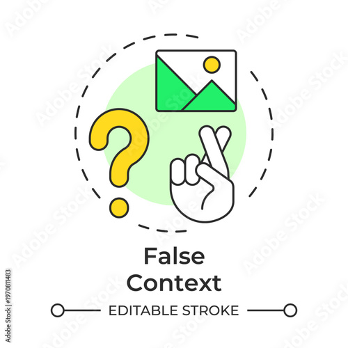 False context multi color concept icon. Digital information, social marketing. Question mark. Round shape line illustration. Abstract idea. Graphic design. Easy to use in article, blog post