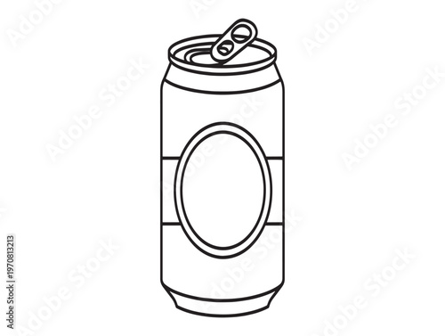 Black and white line drawing of an opened soda can simple illustration style