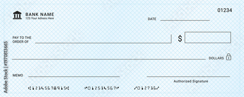 Bank check, Cheque design layout with financial document element. Money payment bank check voucher or pay cash cheque