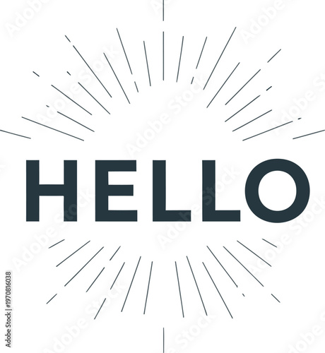 Minimalist Hello Typography Design - Modern Sunburst Lettering Illustration