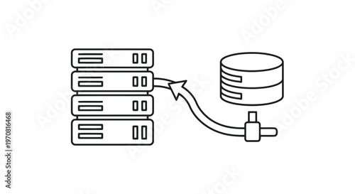 Server to Database Transfer Icon Vector, Data Migration and Network Connection Line Illustration