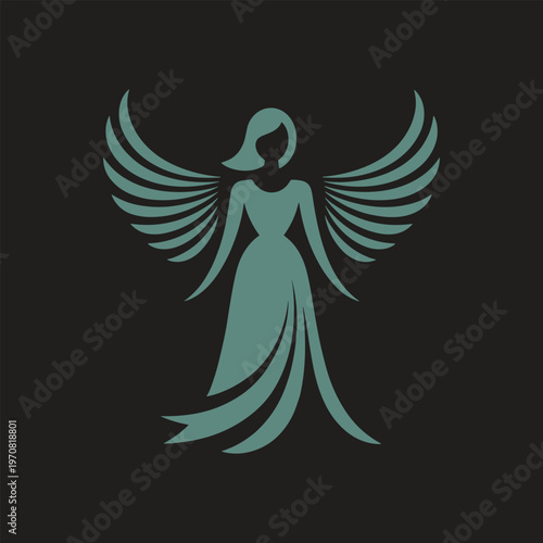 Green angel silhouette with wings