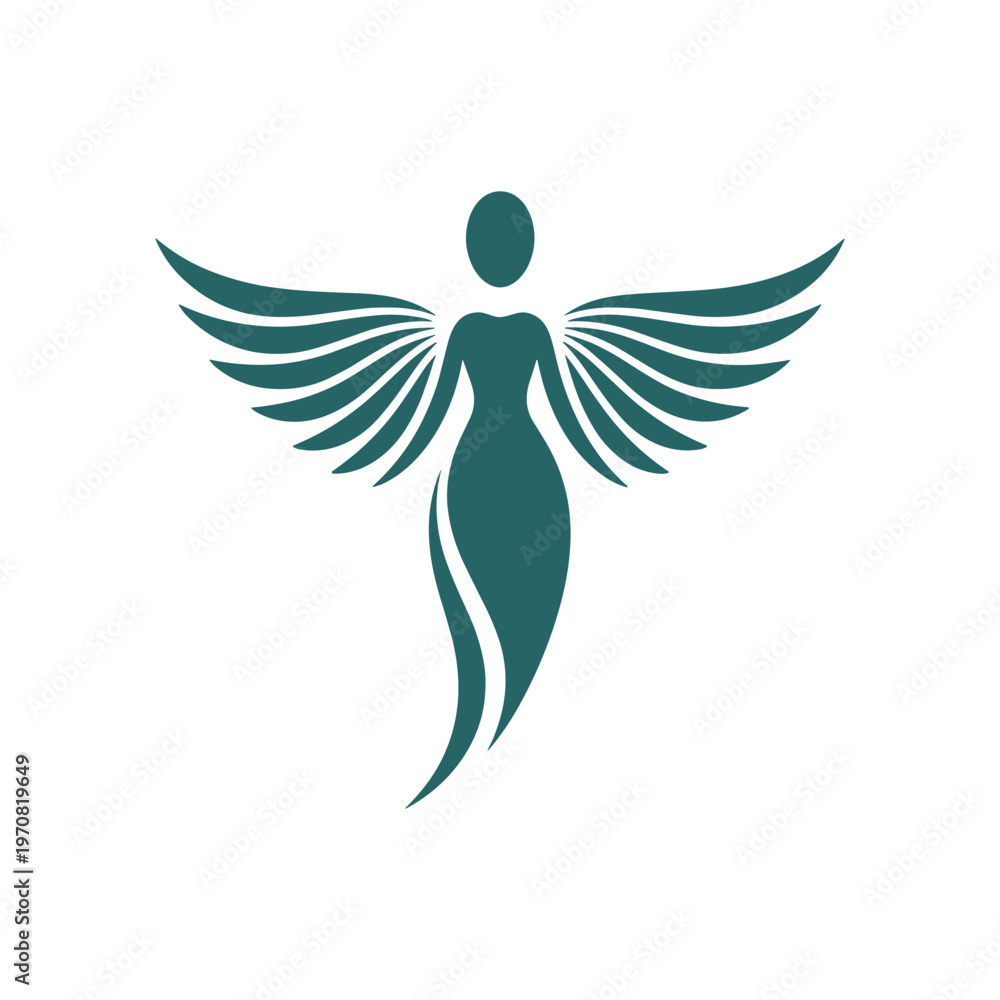 Obraz premium Green angel logo with wings spread wide