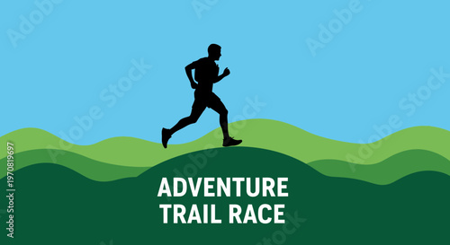 Silhouette Running Athlete In Adventure Trail Race Against Mountainous Landscape Background
