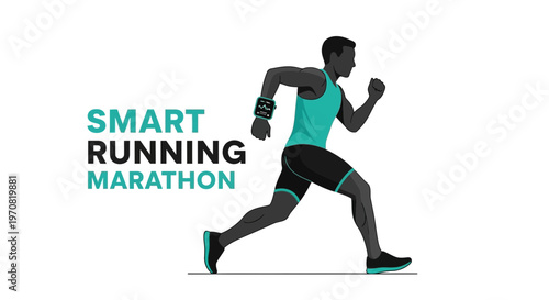 Smart Running Marathon Athlete With Wearable Technology On Wrist