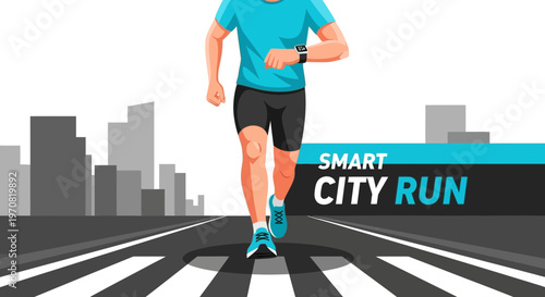 Smart City Run: A Runner With Modern Wearable Technology in Urban Landscape