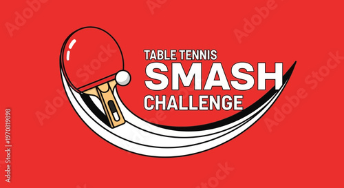 Smash Challenge: Dynamic Table Tennis Graphic in Red and White with Racket and Ball