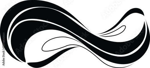 Black and white shark fish contour vector illustration featuring tribal floral swirl ornaments and nature elements for a decorative tattoo design silhouette